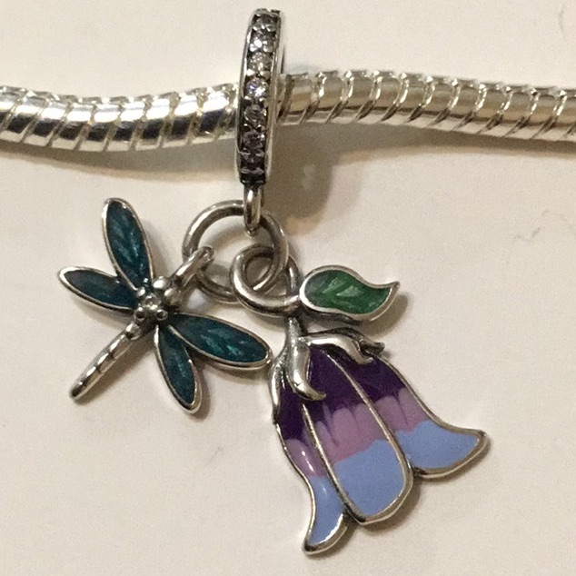 S925 Dragonfly Tulip Charm Pandora Style